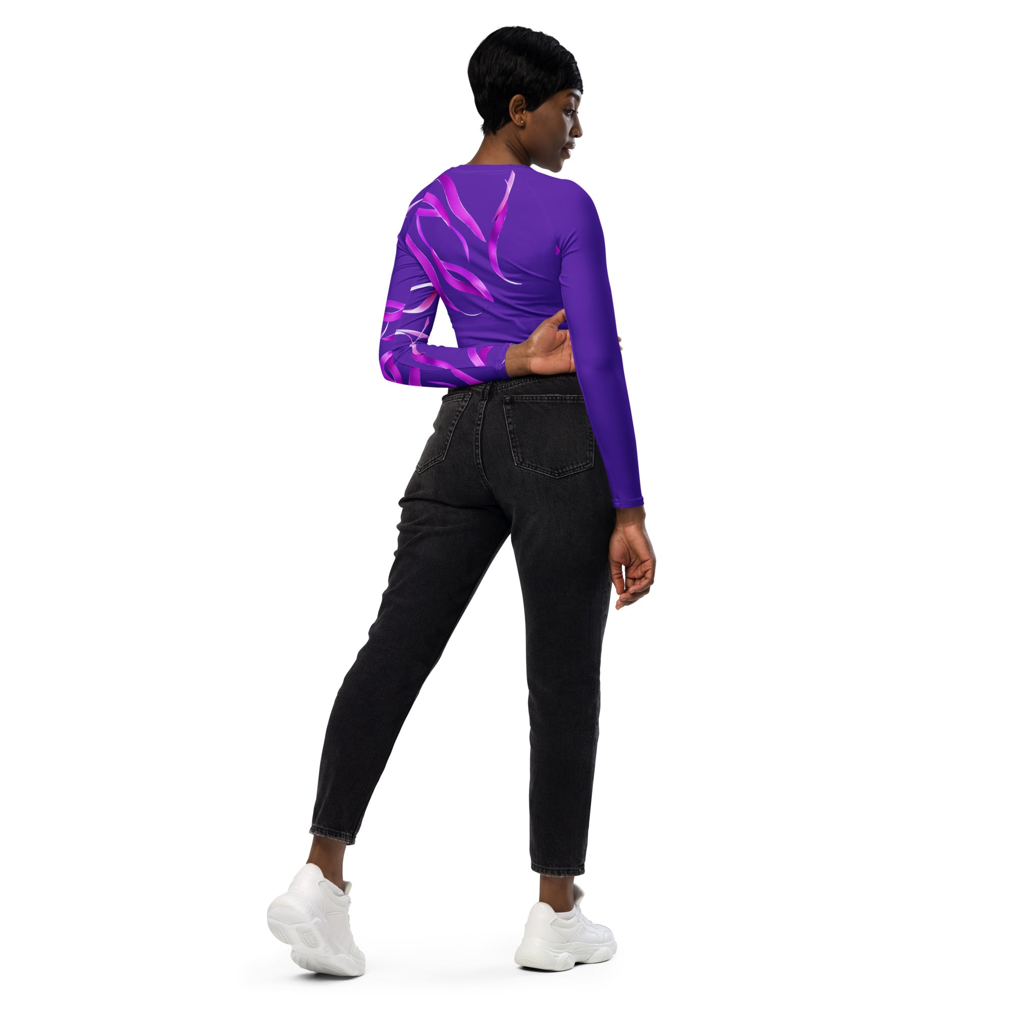 Purple & Pink crop top. Long-sleeved gym or dance top and streetwear. Women's yoga or fitness top. La Danza by WickedYo